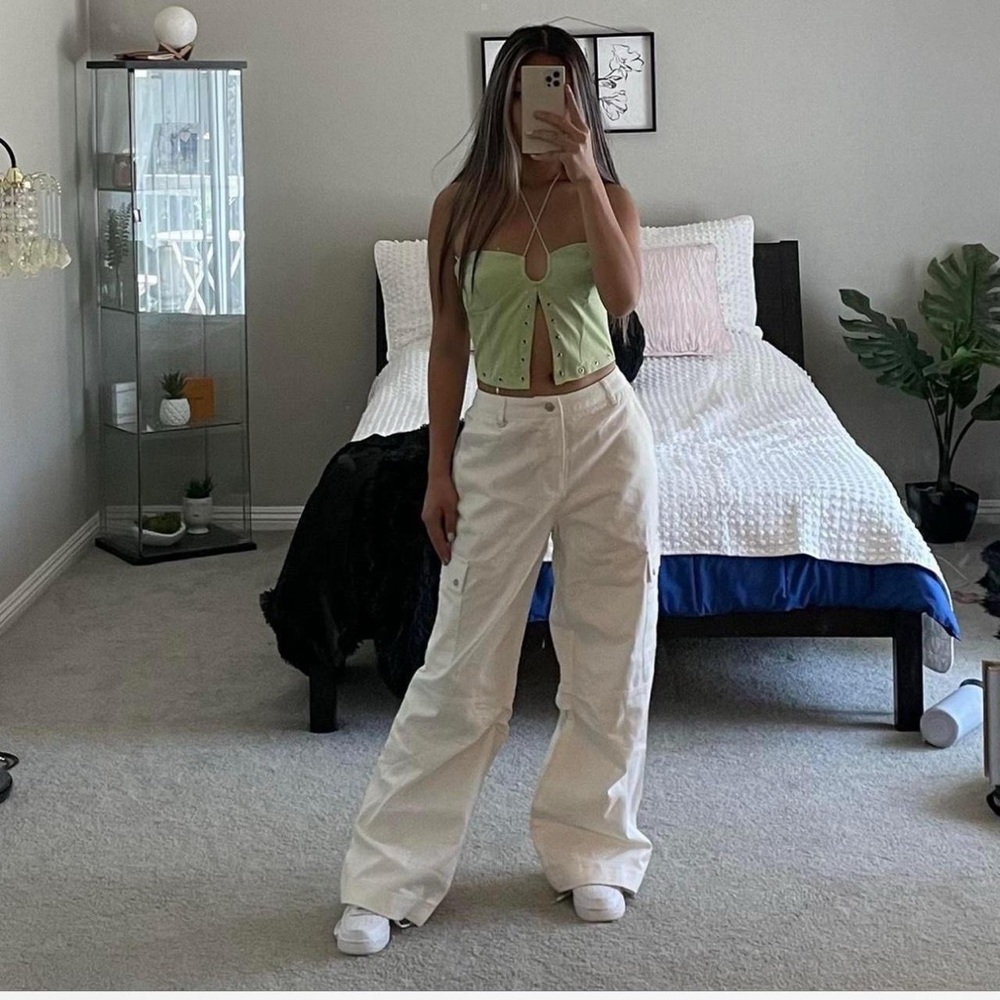 Princess Polly White Mid Rise Cargo Fallout Pants
